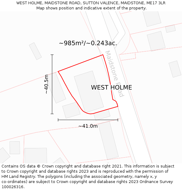 WEST HOLME, MAIDSTONE ROAD, SUTTON VALENCE, MAIDSTONE, ME17 3LR: Plot and title map