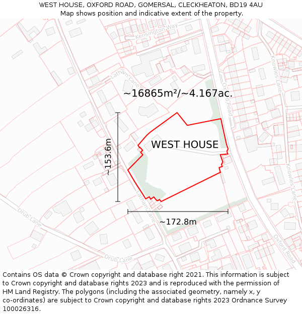 WEST HOUSE, OXFORD ROAD, GOMERSAL, CLECKHEATON, BD19 4AU: Plot and title map