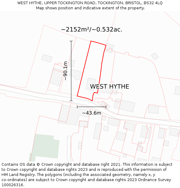 WEST HYTHE, UPPER TOCKINGTON ROAD, TOCKINGTON, BRISTOL, BS32 4LQ: Plot and title map