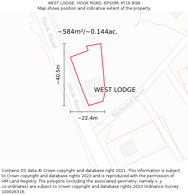 WEST LODGE, HOOK ROAD, EPSOM, KT19 8QB: Plot and title map