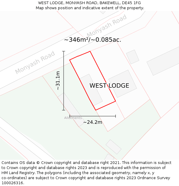 WEST LODGE, MONYASH ROAD, BAKEWELL, DE45 1FG: Plot and title map