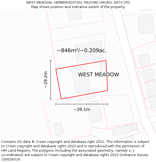 WEST MEADOW, HERBRANDSTON, MILFORD HAVEN, SA73 3TD: Plot and title map