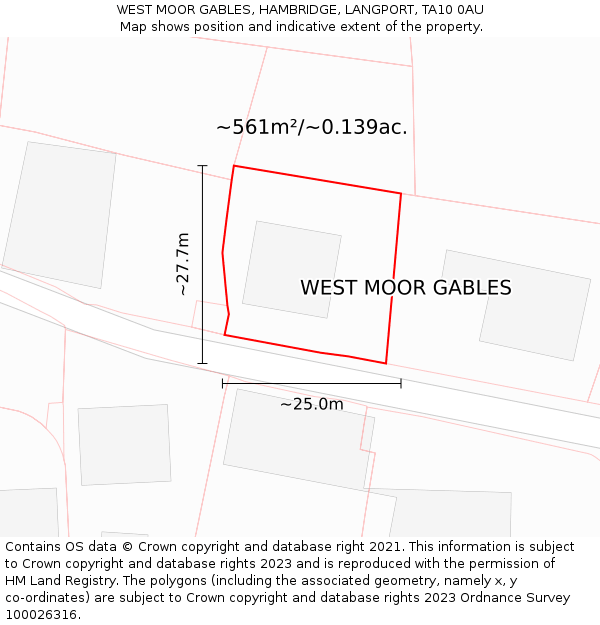 WEST MOOR GABLES, HAMBRIDGE, LANGPORT, TA10 0AU: Plot and title map