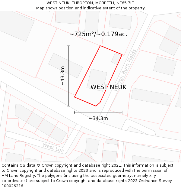 WEST NEUK, THROPTON, MORPETH, NE65 7LT: Plot and title map