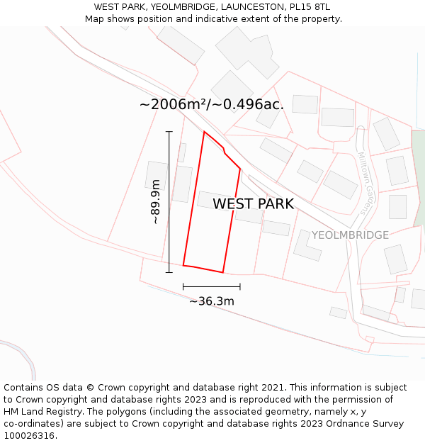 WEST PARK, YEOLMBRIDGE, LAUNCESTON, PL15 8TL: Plot and title map