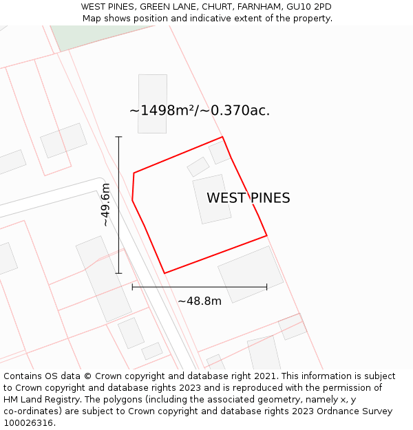 WEST PINES, GREEN LANE, CHURT, FARNHAM, GU10 2PD: Plot and title map