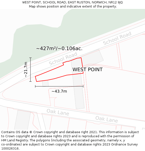 WEST POINT, SCHOOL ROAD, EAST RUSTON, NORWICH, NR12 9JQ: Plot and title map