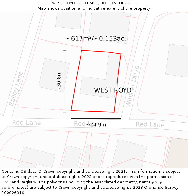 WEST ROYD, RED LANE, BOLTON, BL2 5HL: Plot and title map