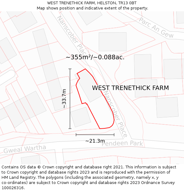 WEST TRENETHICK FARM, HELSTON, TR13 0BT: Plot and title map