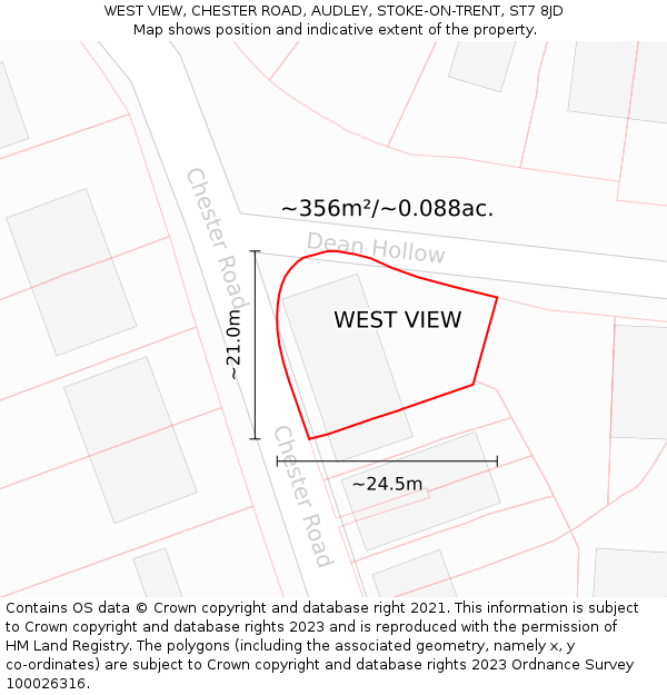 WEST VIEW, CHESTER ROAD, AUDLEY, STOKE-ON-TRENT, ST7 8JD: Plot and title map