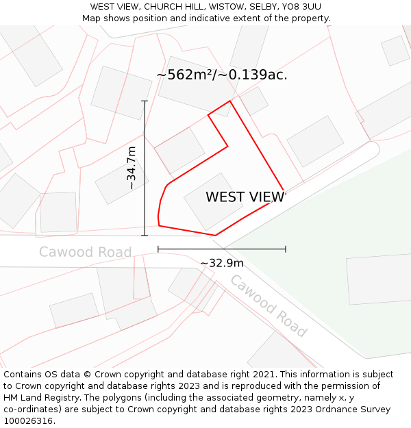 WEST VIEW, CHURCH HILL, WISTOW, SELBY, YO8 3UU: Plot and title map
