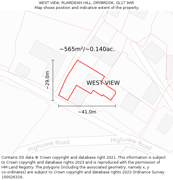 WEST VIEW, RUARDEAN HILL, DRYBROOK, GL17 9AR: Plot and title map