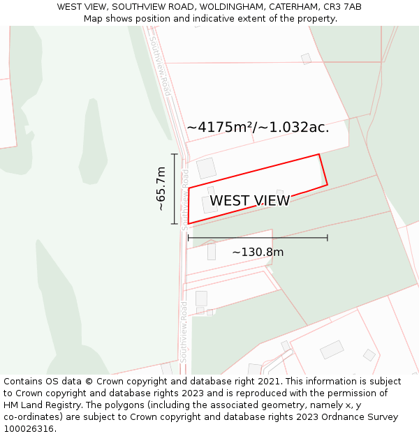 WEST VIEW, SOUTHVIEW ROAD, WOLDINGHAM, CATERHAM, CR3 7AB: Plot and title map