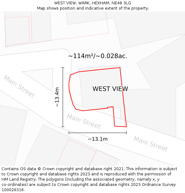 WEST VIEW, WARK, HEXHAM, NE48 3LG: Plot and title map