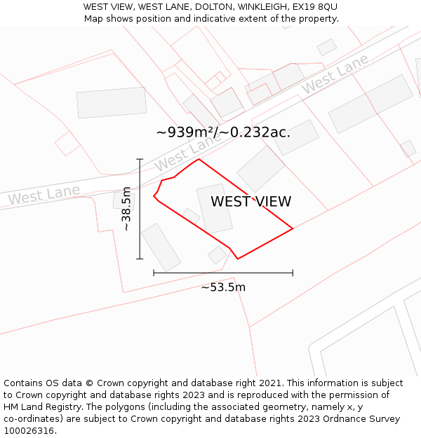 WEST VIEW, WEST LANE, DOLTON, WINKLEIGH, EX19 8QU: Plot and title map