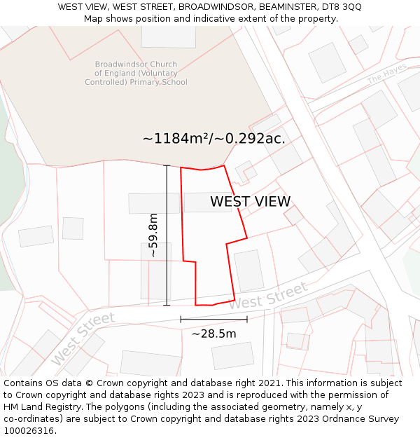 WEST VIEW, WEST STREET, BROADWINDSOR, BEAMINSTER, DT8 3QQ: Plot and title map