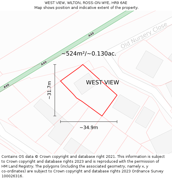 WEST VIEW, WILTON, ROSS-ON-WYE, HR9 6AE: Plot and title map