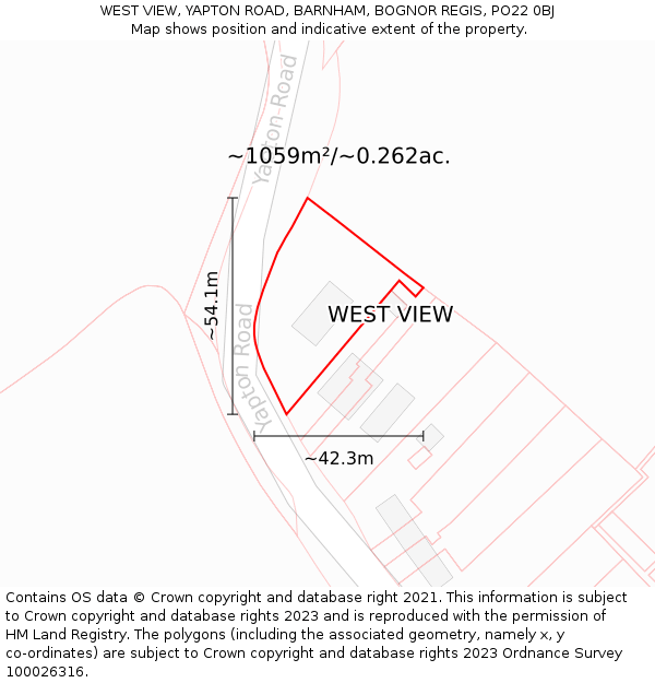 WEST VIEW, YAPTON ROAD, BARNHAM, BOGNOR REGIS, PO22 0BJ: Plot and title map