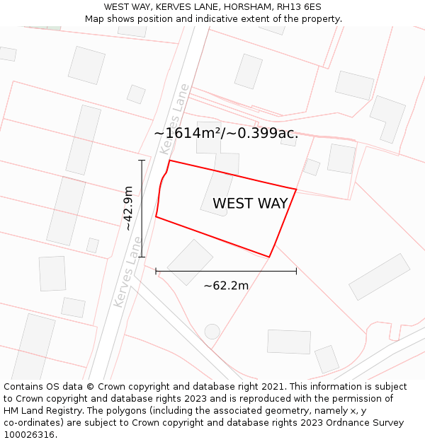 WEST WAY, KERVES LANE, HORSHAM, RH13 6ES: Plot and title map