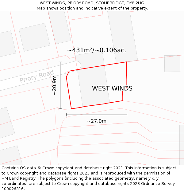 WEST WINDS, PRIORY ROAD, STOURBRIDGE, DY8 2HG: Plot and title map