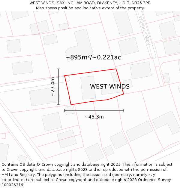 WEST WINDS, SAXLINGHAM ROAD, BLAKENEY, HOLT, NR25 7PB: Plot and title map