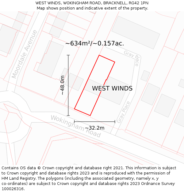 WEST WINDS, WOKINGHAM ROAD, BRACKNELL, RG42 1PN: Plot and title map