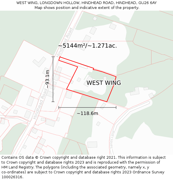 WEST WING, LONGDOWN HOLLOW, HINDHEAD ROAD, HINDHEAD, GU26 6AY: Plot and title map