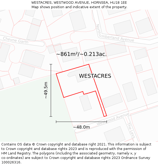 WESTACRES, WESTWOOD AVENUE, HORNSEA, HU18 1EE: Plot and title map