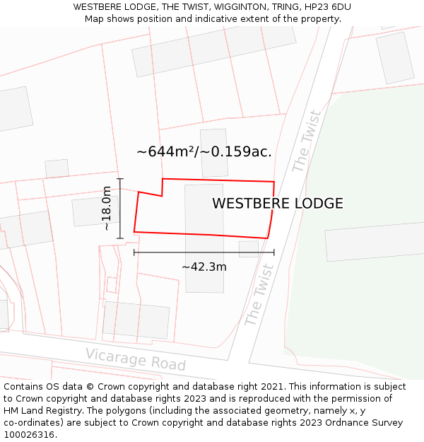 WESTBERE LODGE, THE TWIST, WIGGINTON, TRING, HP23 6DU: Plot and title map