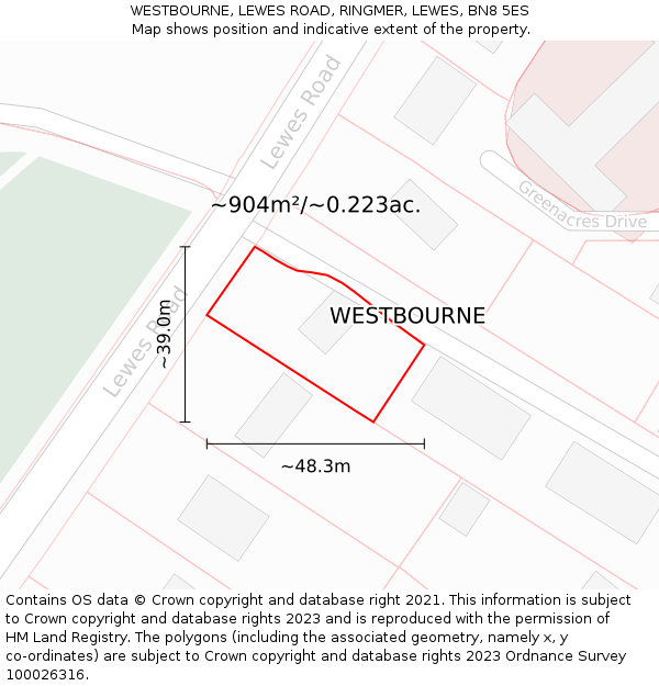 WESTBOURNE, LEWES ROAD, RINGMER, LEWES, BN8 5ES: Plot and title map