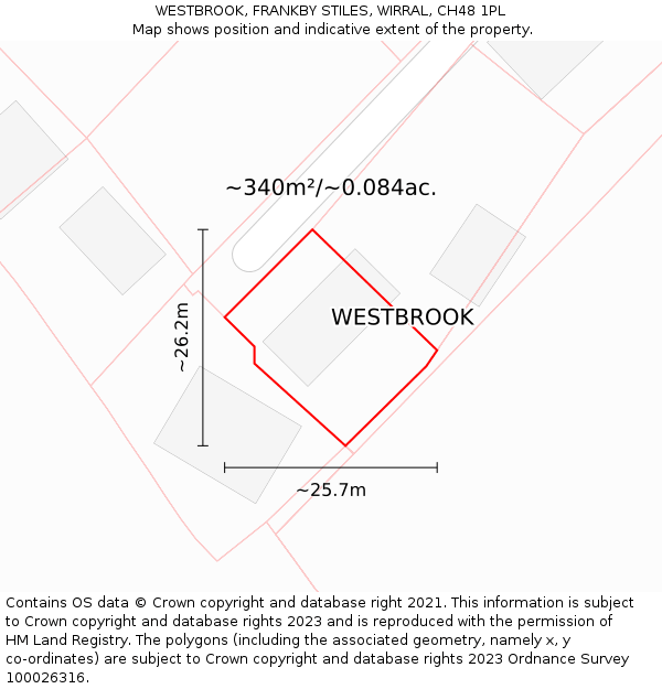 WESTBROOK, FRANKBY STILES, WIRRAL, CH48 1PL: Plot and title map