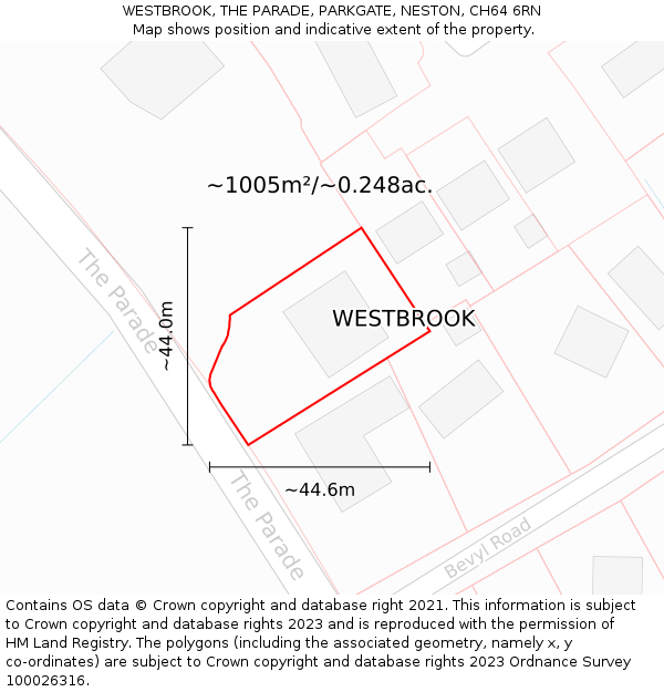 WESTBROOK, THE PARADE, PARKGATE, NESTON, CH64 6RN: Plot and title map