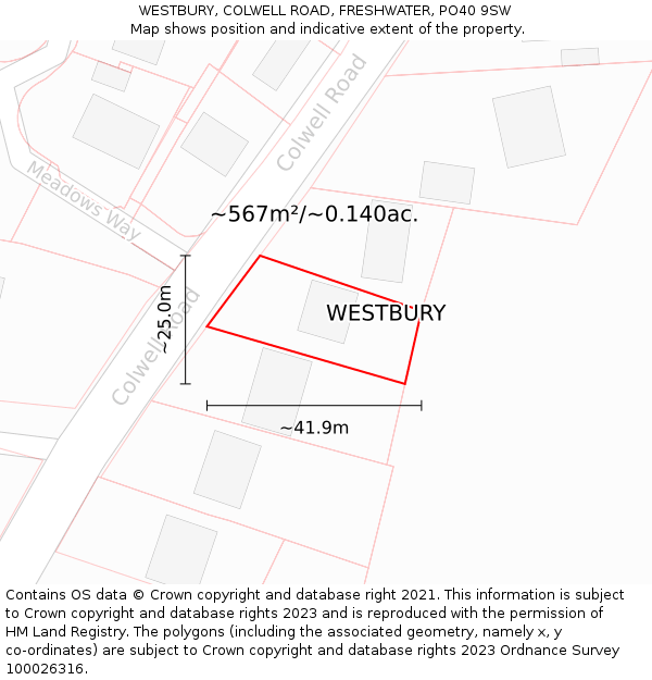 WESTBURY, COLWELL ROAD, FRESHWATER, PO40 9SW: Plot and title map