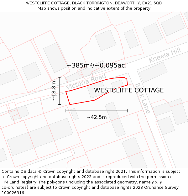 WESTCLIFFE COTTAGE, BLACK TORRINGTON, BEAWORTHY, EX21 5QD: Plot and title map