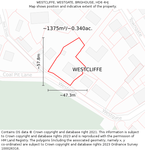 WESTCLIFFE, WESTGATE, BRIGHOUSE, HD6 4HJ: Plot and title map