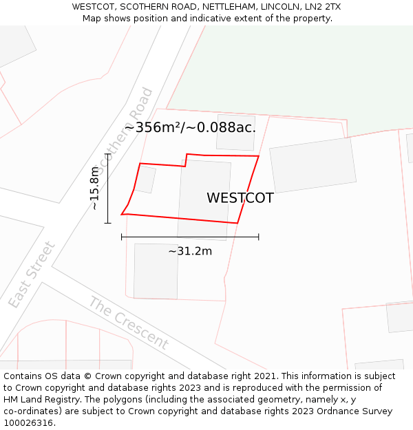 WESTCOT, SCOTHERN ROAD, NETTLEHAM, LINCOLN, LN2 2TX: Plot and title map