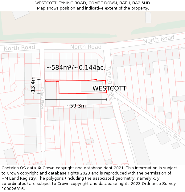 WESTCOTT, TYNING ROAD, COMBE DOWN, BATH, BA2 5HB: Plot and title map