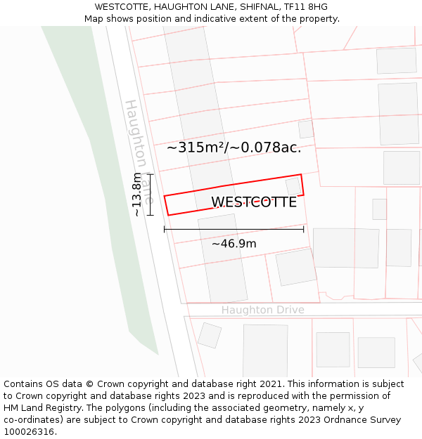 WESTCOTTE, HAUGHTON LANE, SHIFNAL, TF11 8HG: Plot and title map