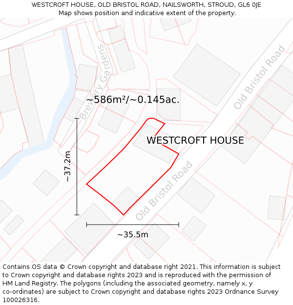 WESTCROFT HOUSE, OLD BRISTOL ROAD, NAILSWORTH, STROUD, GL6 0JE: Plot and title map