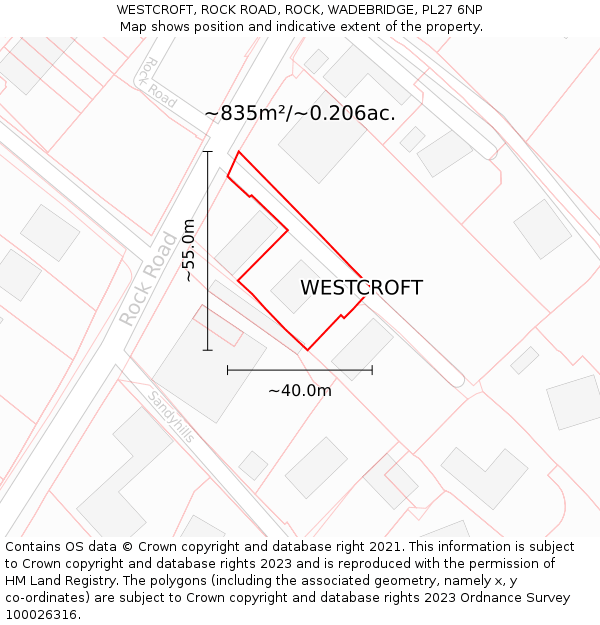 WESTCROFT, ROCK ROAD, ROCK, WADEBRIDGE, PL27 6NP: Plot and title map