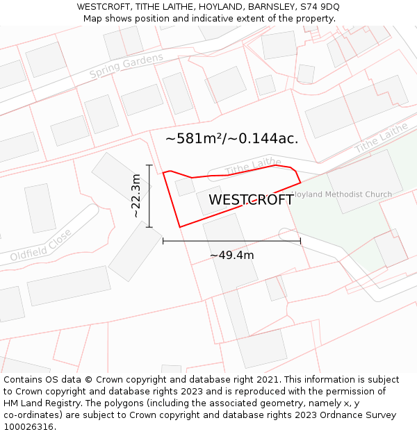 WESTCROFT, TITHE LAITHE, HOYLAND, BARNSLEY, S74 9DQ: Plot and title map