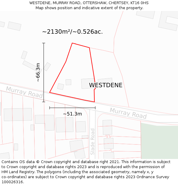 WESTDENE, MURRAY ROAD, OTTERSHAW, CHERTSEY, KT16 0HS: Plot and title map