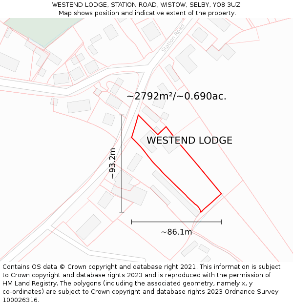 WESTEND LODGE, STATION ROAD, WISTOW, SELBY, YO8 3UZ: Plot and title map