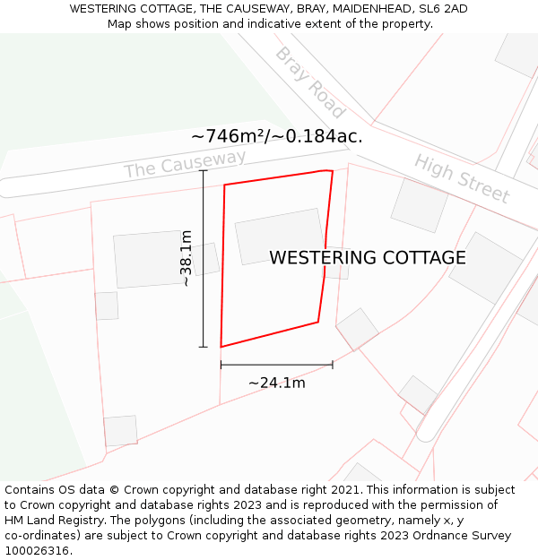 WESTERING COTTAGE, THE CAUSEWAY, BRAY, MAIDENHEAD, SL6 2AD: Plot and title map