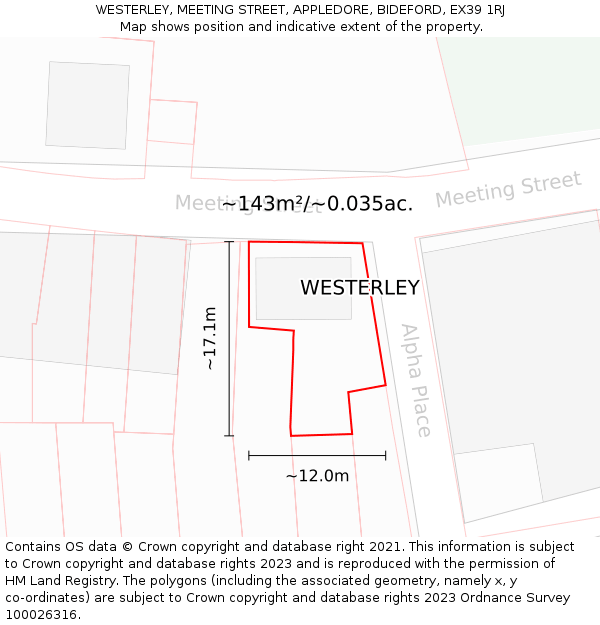 WESTERLEY, MEETING STREET, APPLEDORE, BIDEFORD, EX39 1RJ: Plot and title map