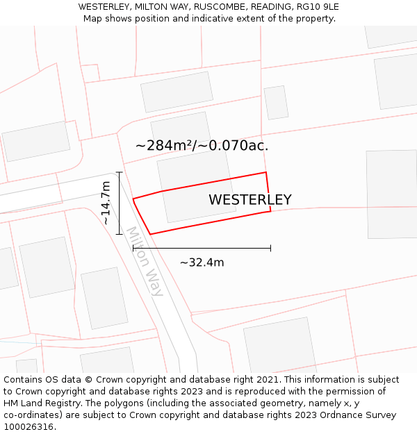 WESTERLEY, MILTON WAY, RUSCOMBE, READING, RG10 9LE: Plot and title map