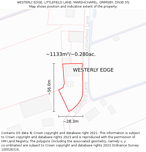 WESTERLY EDGE, LITTLEFIELD LANE, MARSHCHAPEL, GRIMSBY, DN36 5TJ: Plot and title map