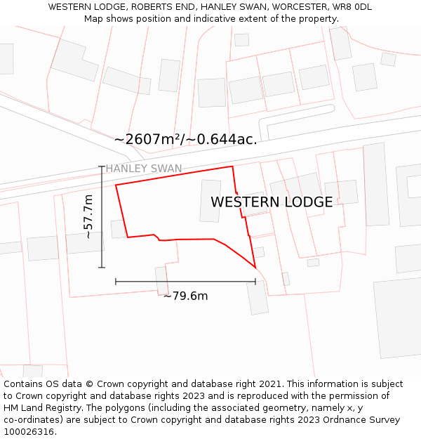 WESTERN LODGE, ROBERTS END, HANLEY SWAN, WORCESTER, WR8 0DL: Plot and title map