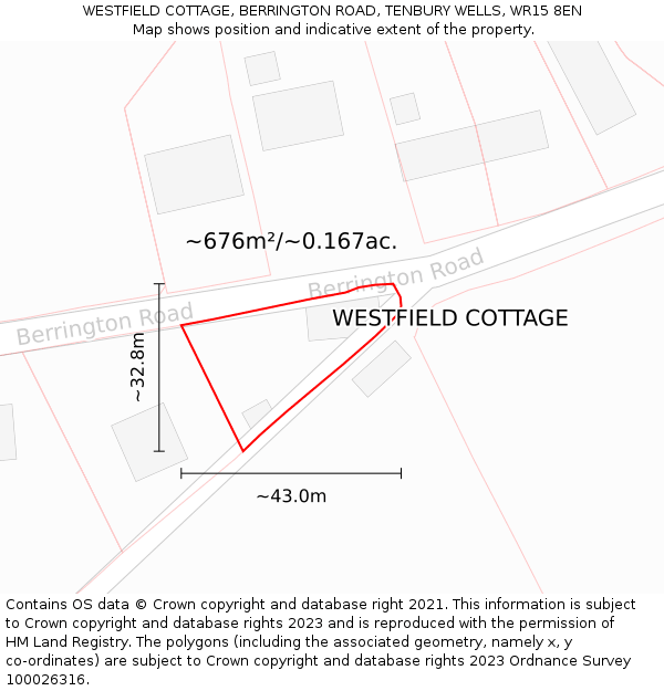 WESTFIELD COTTAGE, BERRINGTON ROAD, TENBURY WELLS, WR15 8EN: Plot and title map