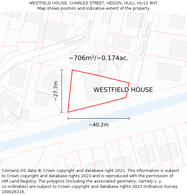 WESTFIELD HOUSE, CHARLES STREET, HEDON, HULL, HU12 8HT: Plot and title map